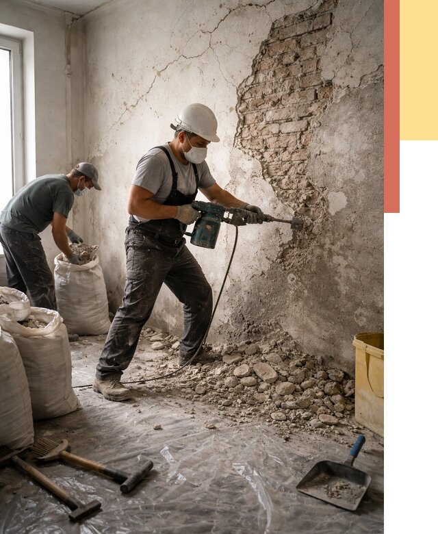 Демонтаж штукатурки со стен в Копейске от 7389 руб/м² — быстро и недорого | ОТДЕЛОЧНИК-Кпс