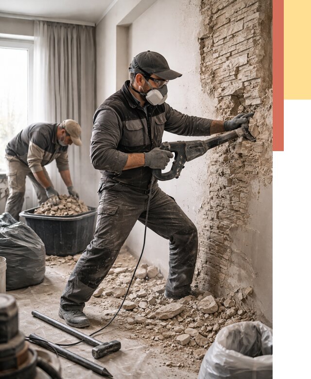 Демонтаж декоративного камня в Копейске от 1488 руб/м² — быстро и недорого | ОТДЕЛОЧНИК-Кпс