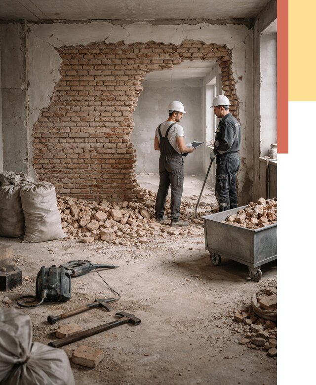 Демонтаж кирпичных стен в Копейске от 4310 руб. — быстро, недорого, под ключ | ОТДЕЛОЧНИК-Кпс