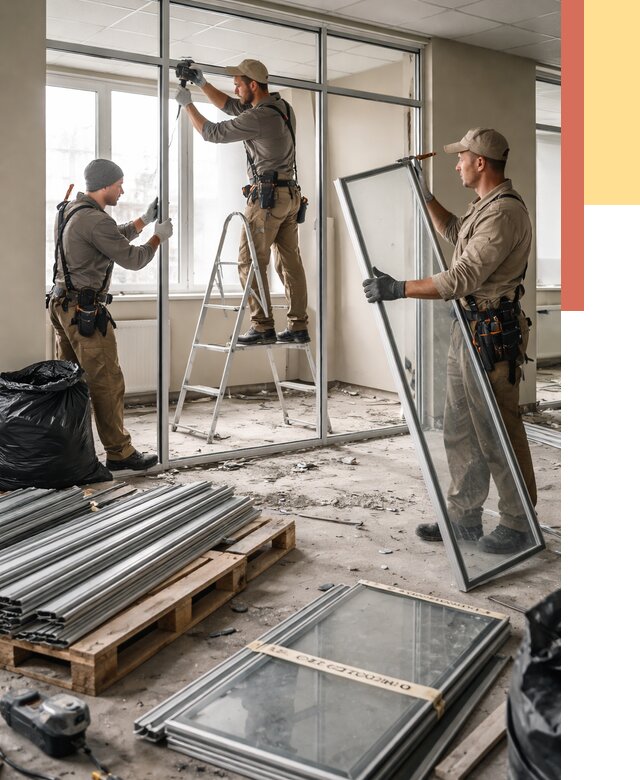 Демонтаж алюминиевых перегородок в Копейске от 4310 руб. — быстро и недорого | ОТДЕЛОЧНИК-Кпс