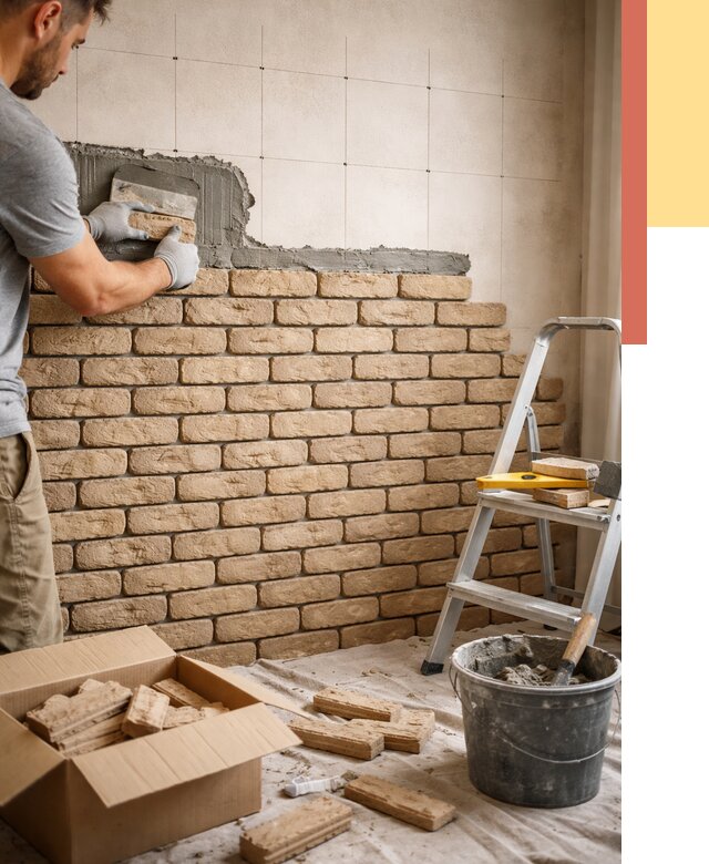 Монтаж декоративного кирпича в Копейске от 3284 руб./м² — быстро и недорого | ОТДЕЛОЧНИК-Кпс