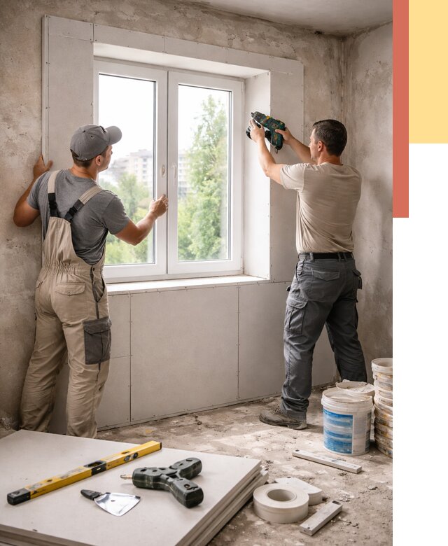 Монтаж откосов из гипсокартона в Копейске от 4618 руб. под ключ | ОТДЕЛОЧНИК-Кпс