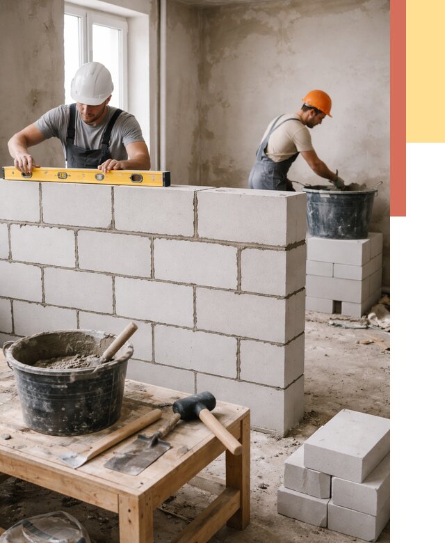 Кладка перегородок из газобетона в Копейске от 3284 руб. под ключ | ОТДЕЛОЧНИК-Кпс