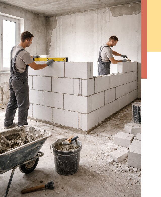 Кладка перегородок из ПГП в Копейске от 2566 руб./м2 — монтаж и возведение под ключ | ОТДЕЛОЧНИК-Кпс