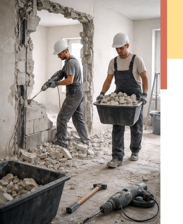 Демонтаж блоковых перегородок в Копейске от 3849 руб. — быстро и недорого | ОТДЕЛОЧНИК-Кпс