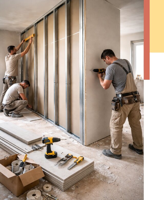 Монтаж однослойной перегородки из гипсокартона в Копейске от 667 руб. | ОТДЕЛОЧНИК-Кпс