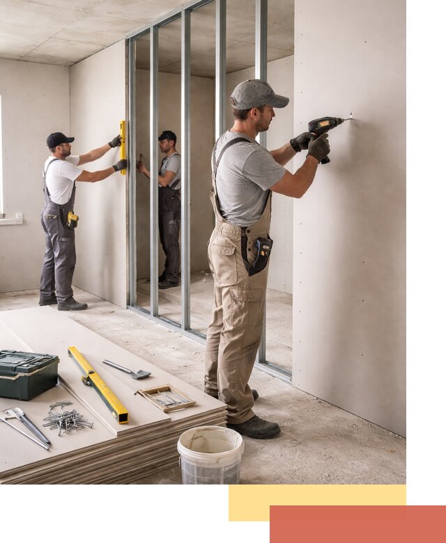 Однослойная перегородка из гипсокартона в Копейске под ключ, монтаж и отделка