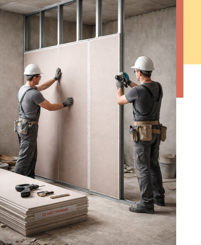 Перегородка из огнестойкого гипсокартона в Копейске от 1899 руб. под ключ | ОТДЕЛОЧНИК-Кпс