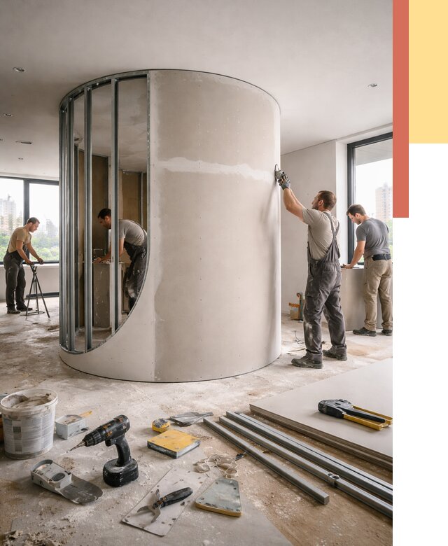 Радиусная перегородка из гипсокартона в Копейске от 2976 руб. под ключ | ОТДЕЛОЧНИК-Кпс