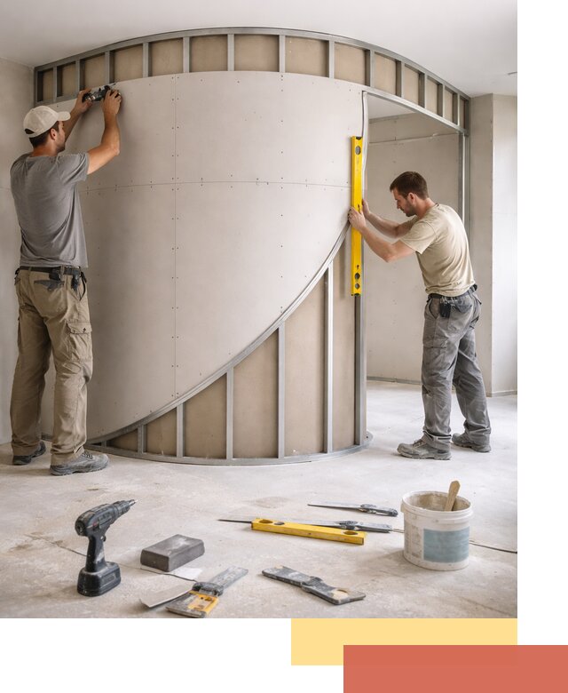 Радиусная перегородка из гипсокартона в Копейске под ключ