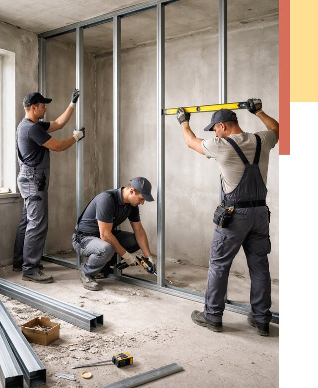 Монтаж каркаса перегородки из профиля в Копейске от 770 руб. | ОТДЕЛОЧНИК-Кпс