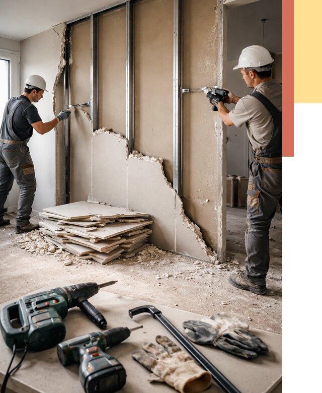 Демонтаж перегородки из гипсокартона в Копейске от 1232 руб. быстро и недорого | ОТДЕЛОЧНИК-Кпс