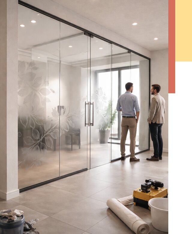 Стеклянные перегородки с рисунком в Копейске от 12829 руб. монтаж и нанесение | ОТДЕЛОЧНИК-Кпс