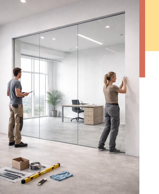 Перегородки из закаленного стекла в Копейске от 9750 руб. под ключ | ОТДЕЛОЧНИК-Кпс