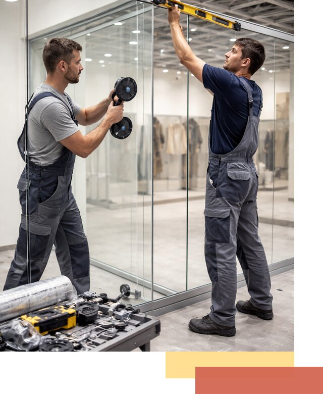 Стеклянные перегородки для магазинов в Копейске — монтаж и установка