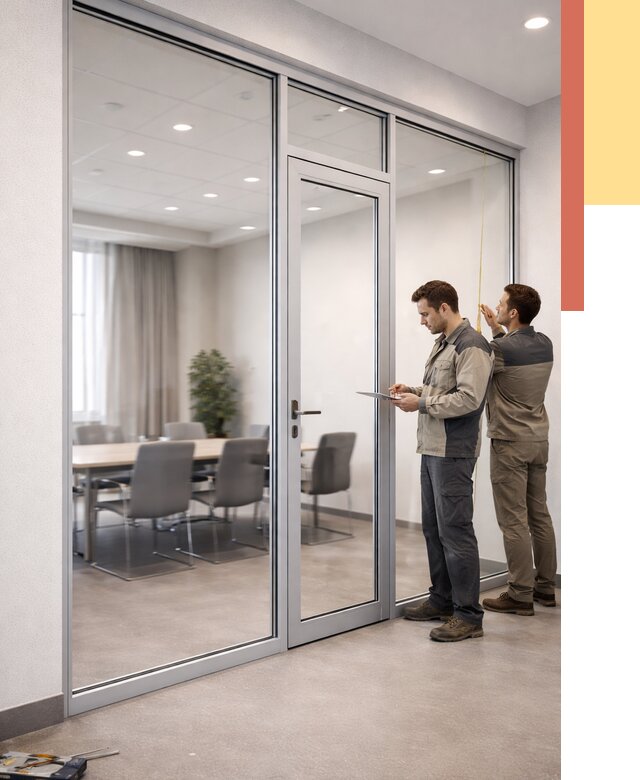 Установка и монтаж алюминиевых перегородок со стеклом в Копейске от 8416 руб. | ОТДЕЛОЧНИК-Кпс