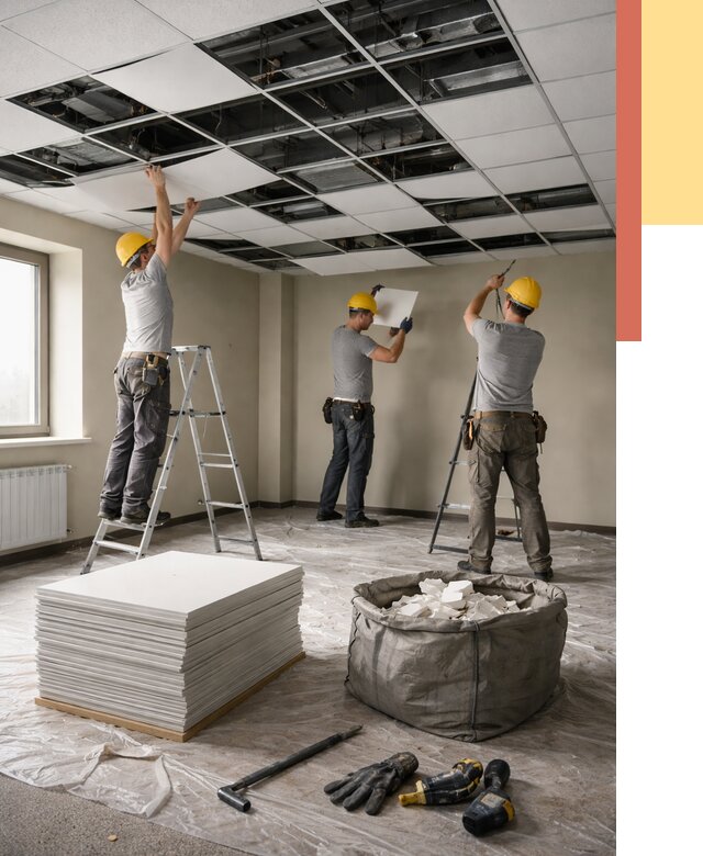 Демонтаж потолка Армстронг в Копейске от 4618 руб. быстро и недорого | ОТДЕЛОЧНИК-Кпс