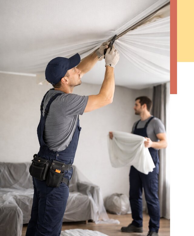 Демонтаж натяжного потолка в Копейске от 4618 руб. — снятие и разбор под ключ | ОТДЕЛОЧНИК-Кпс