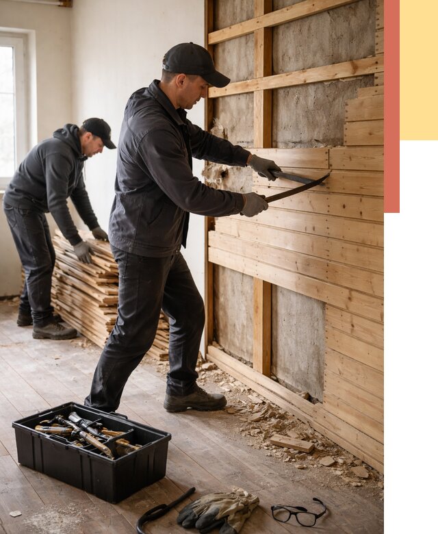 Демонтаж вагонки в Копейске от 3900 руб/м2 — быстро и недорого | ОТДЕЛОЧНИК-Кпс