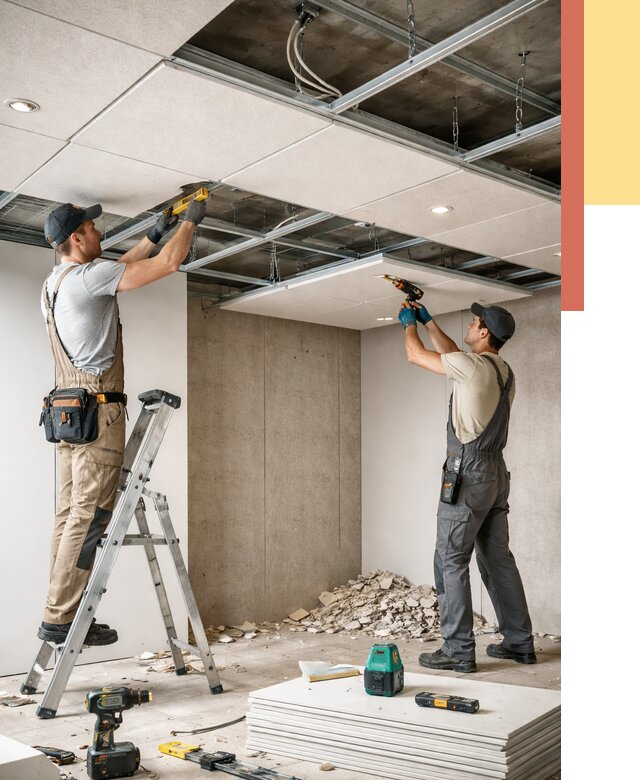 Монтаж акустического потолка в Копейске от 6671 руб/м2 — быстро и недорого | ОТДЕЛОЧНИК-Кпс