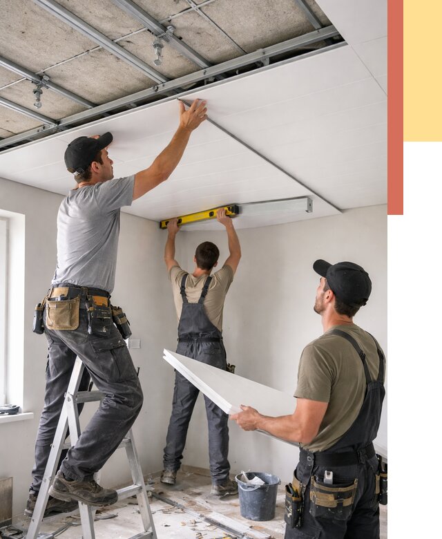 Монтаж потолка из ПВХ панелей в Копейске от 3592 руб./м2 — быстро и недорого | ОТДЕЛОЧНИК-Кпс