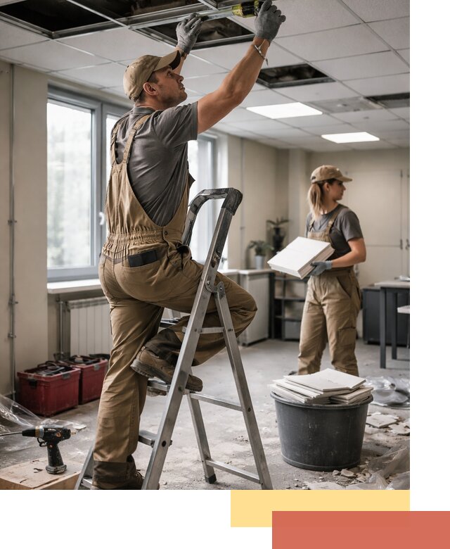 Ремонт потолка Армстронг и замена плит в Копейске