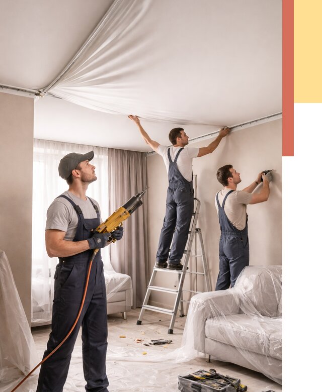 Установка натяжного потолка в Копейске от 4618 руб. | Быстро и недорого — ОТДЕЛОЧНИК-Кпс