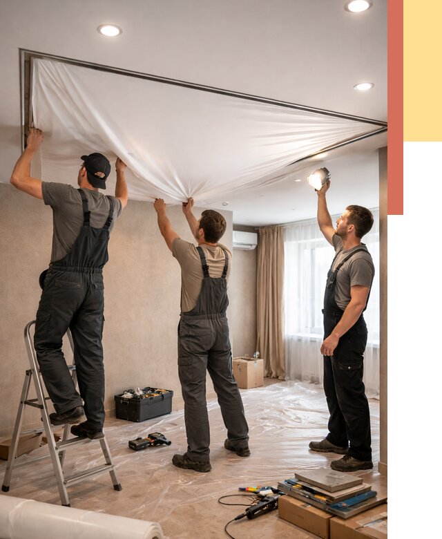 Монтаж ПВХ натяжного потолка в Копейске от 3592 руб. под ключ | ОТДЕЛОЧНИК-Кпс