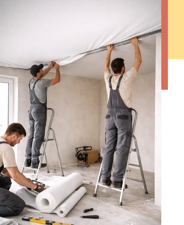 Монтаж тканевого натяжного потолка в Копейске от 3592 руб. под ключ | ОТДЕЛОЧНИК-Кпс