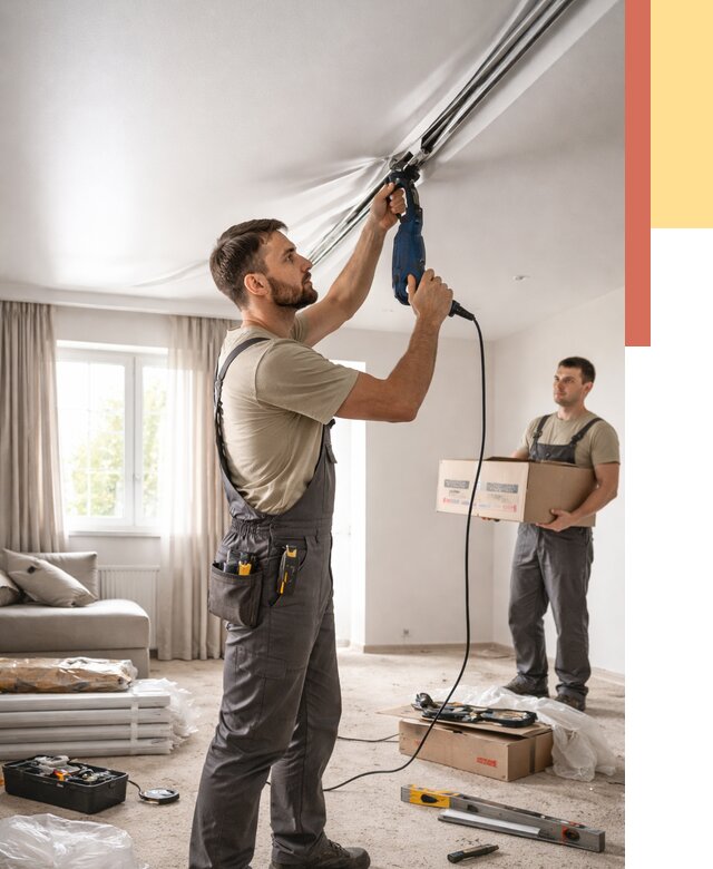 Монтаж сатинового натяжного потолка в Копейске от 3592 руб. | Быстро, недорого — ОТДЕЛОЧНИК-Кпс