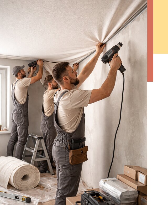 Монтаж фактурного натяжного потолка в Копейске от 770 руб. — ОТДЕЛОЧНИК-Кпс