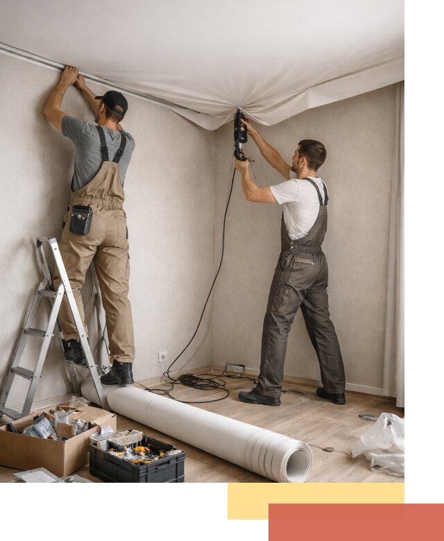 Монтаж цветного натяжного потолка в Копейске за один день