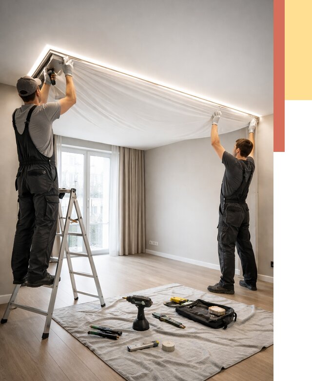 Монтаж парящего натяжного потолка в Копейске от 4618 руб. быстро и недорого | ОТДЕЛОЧНИК-Кпс