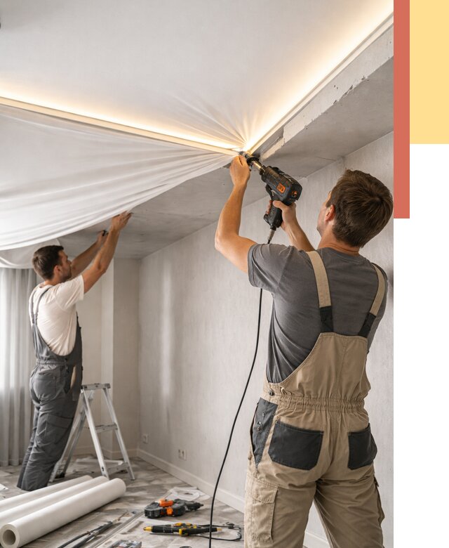 Монтаж натяжного потолка с подсветкой в Копейске от 975 руб. | ОТДЕЛОЧНИК-Кпс