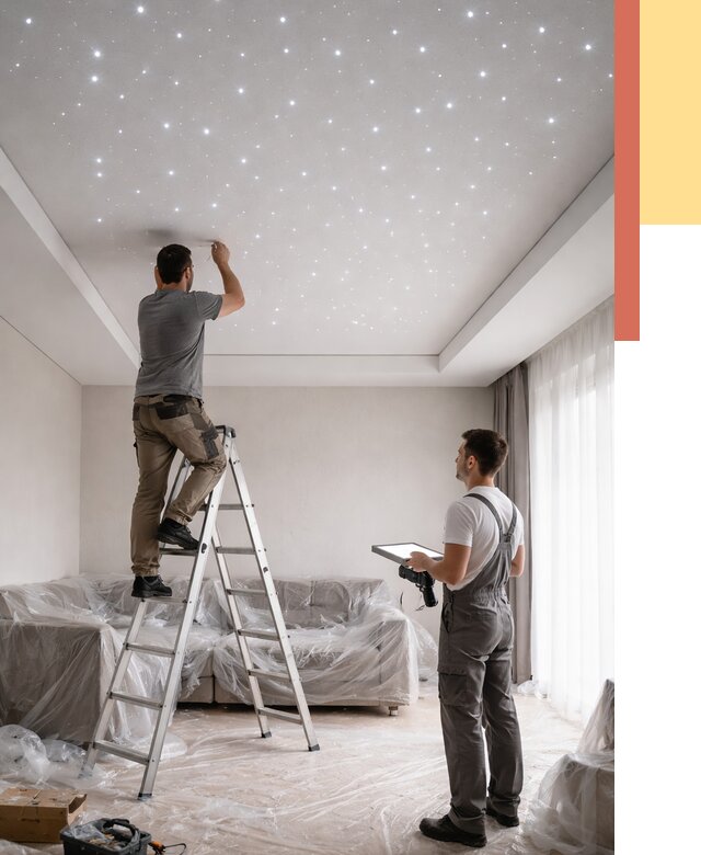 Монтаж натяжного потолка «звездное небо» в Копейске от 6671 руб. | ОТДЕЛОЧНИК-Кпс