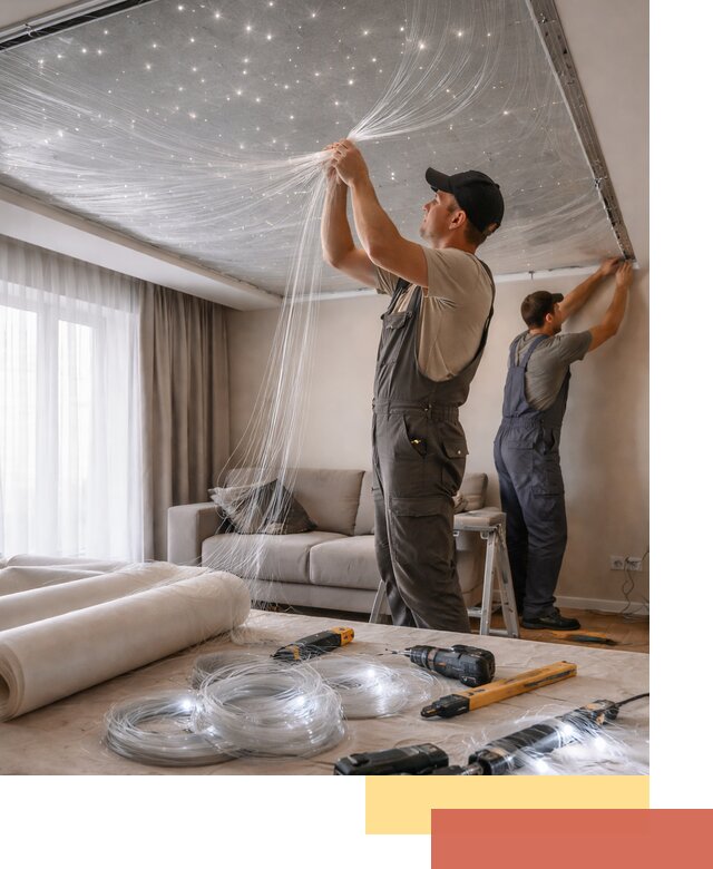 Монтаж натяжного потолка «Звездное небо» в Копейске