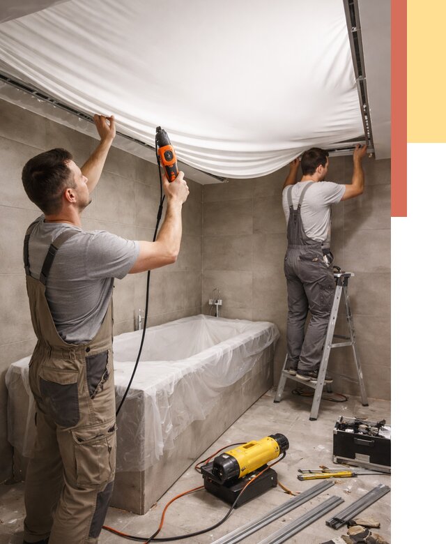 Монтаж натяжного потолка в ванной в Копейске от 1232 руб. под ключ | ОТДЕЛОЧНИК-Кпс