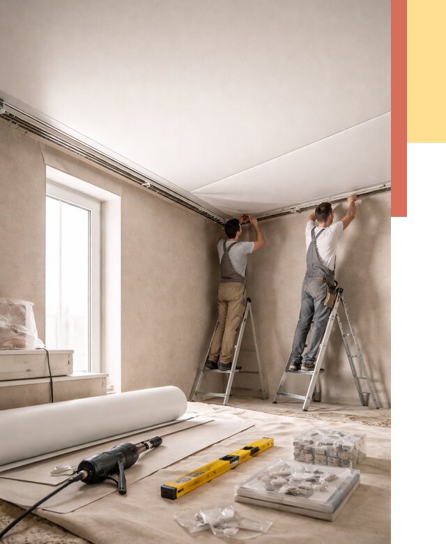 Монтаж натяжного потолка в спальне в Копейске от 3900 руб. под ключ | ОТДЕЛОЧНИК-Кпс