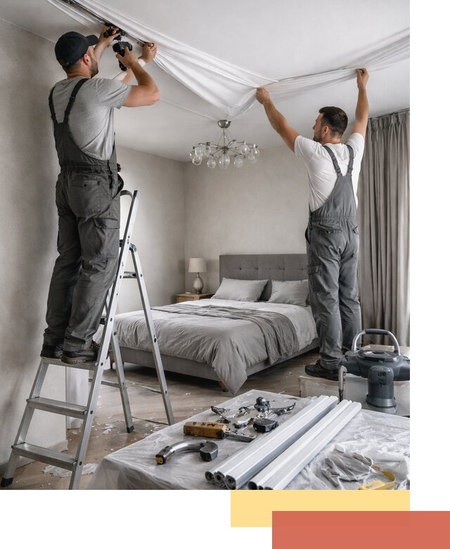 Монтаж натяжного потолка в спальне в Копейске