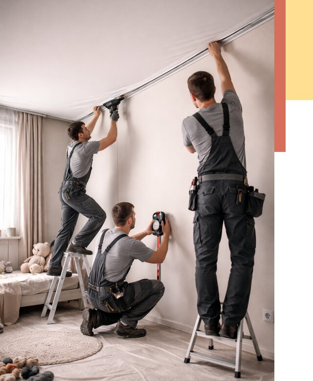 Монтаж натяжного потолка в детской в Копейске от 3592 руб. — быстро и недорого | ОТДЕЛОЧНИК-Кпс