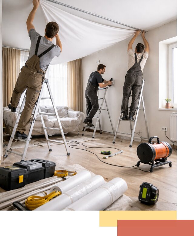 Монтаж натяжного потолка в гостиной в Копейске