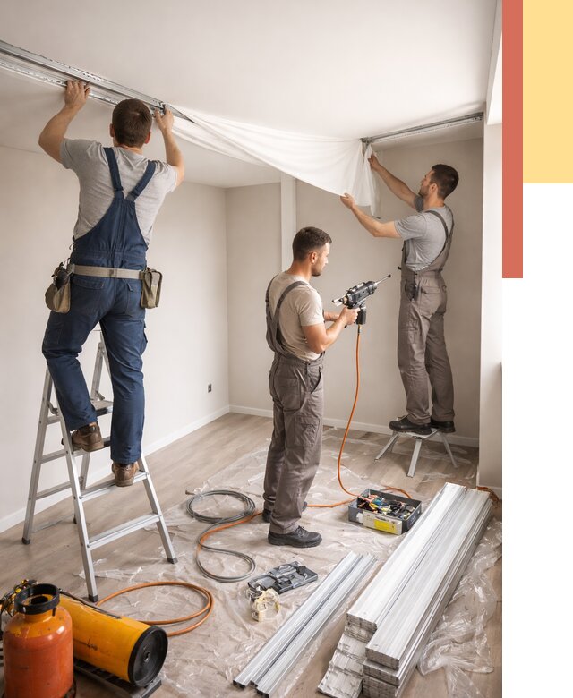 Монтаж натяжного потолка в студии в Копейске от 5645 руб. — быстро и недорого | ОТДЕЛОЧНИК-Кпс