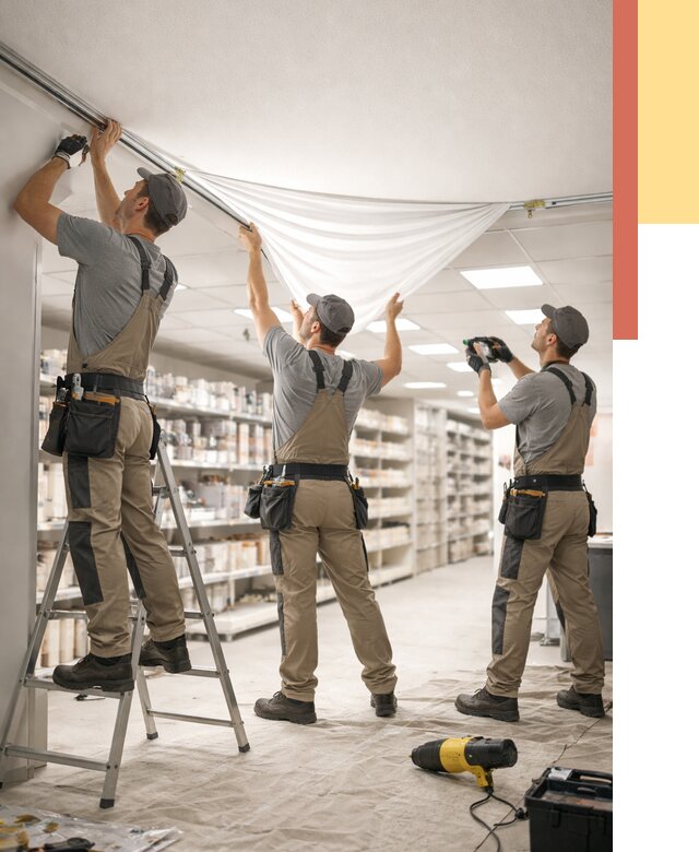 Монтаж натяжного потолка в магазине в Копейске от 4618 руб. быстро и недорого | ОТДЕЛОЧНИК-Кпс