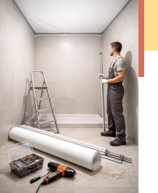 Монтаж натяжного потолка в санузле в Копейске от 1899 руб. — ОТДЕЛОЧНИК-Кпс