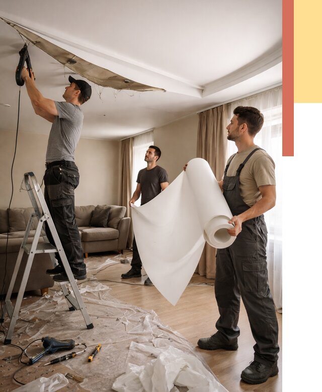 Замена полотна натяжного потолка в Копейске от 9750 руб. быстро и недорого | ОТДЕЛОЧНИК-Кпс