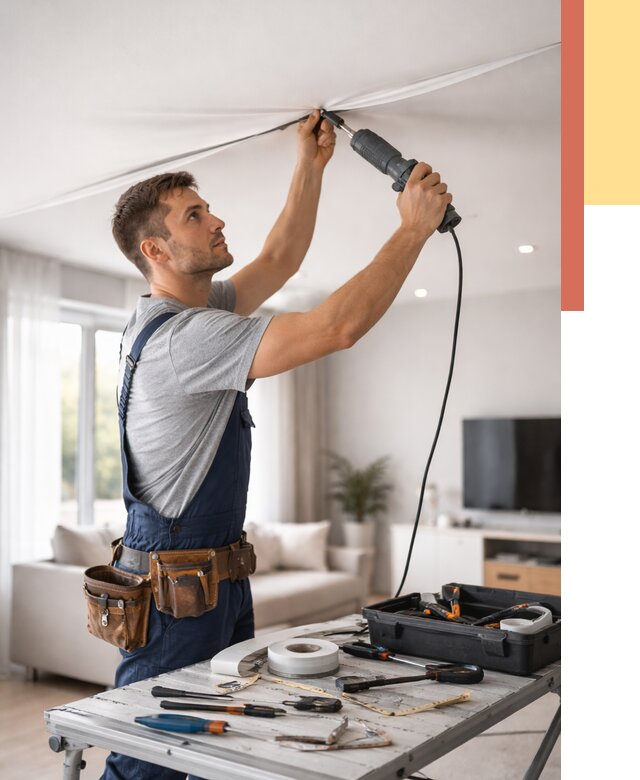 Ремонт натяжных потолков в Копейске от 9750 руб. под ключ — ОТДЕЛОЧНИК-Кпс