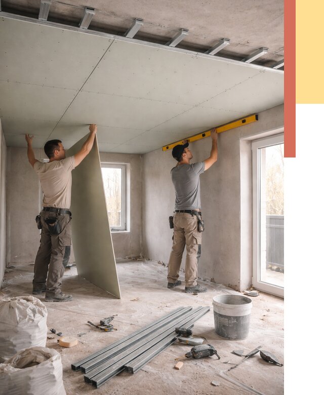 Одноуровневый потолок из гипсокартона в Копейске от 770 руб. — монтаж под ключ | ОТДЕЛОЧНИК-Кпс