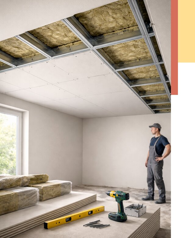 Звукоизоляция потолка ГКЛ в Копейске от 975 руб. — монтаж под ключ | ОТДЕЛОЧНИК-Кпс