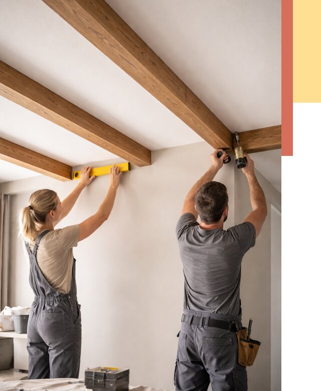 Монтаж декоративных балок на потолок в Копейске от 4310 руб. — ОТДЕЛОЧНИК-Кпс